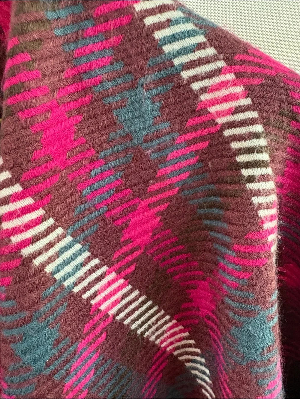 Cabi Divided Plaid Wrap Cape/wrap - Fuchsia, Teal & Cream